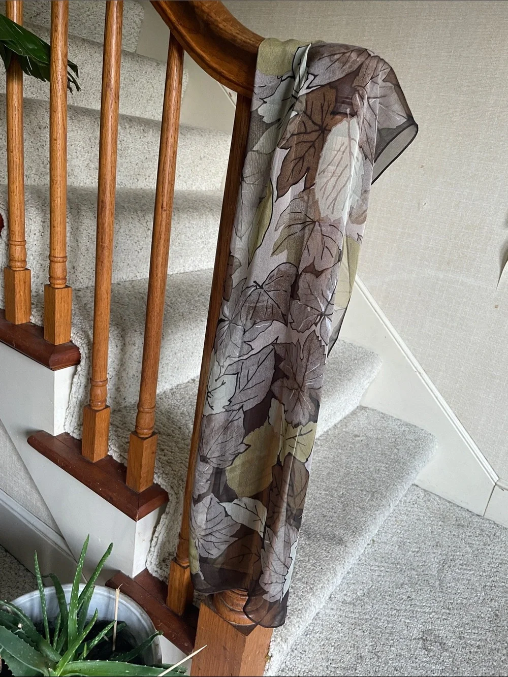Sheer Silk Autumn Fall Leaf Brown Versatile Scarf